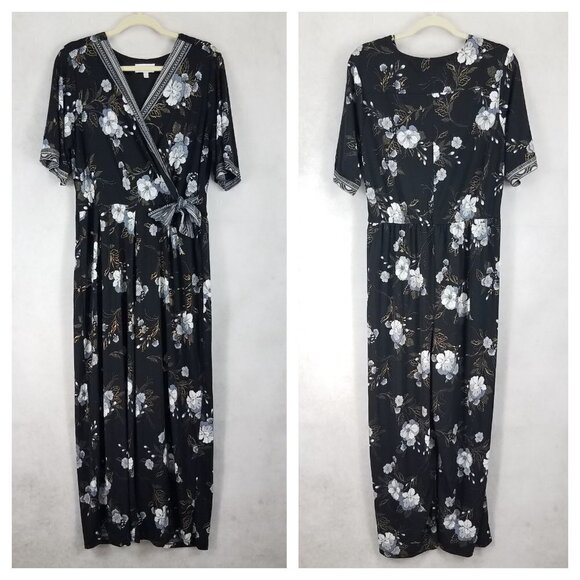 Signature by Robbie Bee L Floral Pant Jumpsuit Belted Short sleeves - Picture 1 of 10